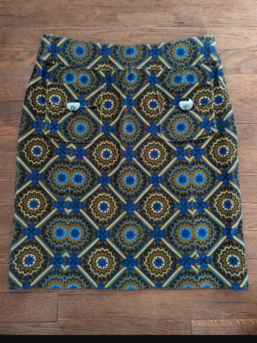 Etcetera Blue and Gold Geometric Pencil Skirt